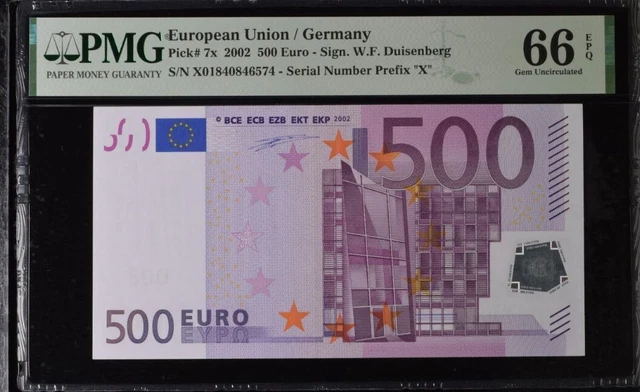 RARE GEM UNC 500 Euro Germany European Union 2002 Duisenberg P-7x PMG 66EPQ X018 RARE GEM UNC 500 Euro Germany European Union 2002 Duisenberg P-7x PMG 66EPQ X018