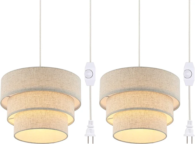 2 Pack Plug in Pendant Light, Hanging Lamp with Dimmable Switch