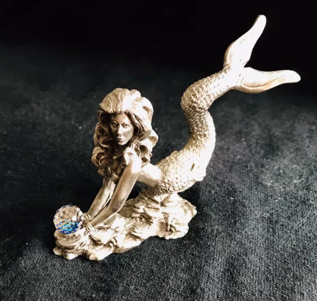 Solid Pewter Mermaid Mythical Crystal Ball Ocean Sea Silver Metal Figurine