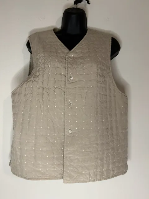 Go Silk Womens Beige Quilted Vest Buttoned Down Front Size Large Pre-Owned