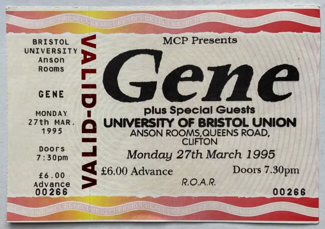 Gene Original Unused Concert Ticket University of Bristol 27th Mar 1995