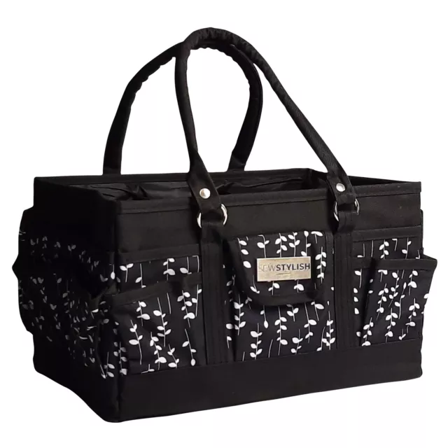 Deluxe Tote Organiser Black Sprig 30 x 20 x 18 cm - Sew Stylish PT900-BLK-SPRIG