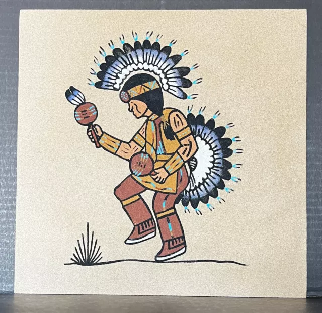 Pair of Native American Navajo Sand Paintings End Of The Trail Rattle Dancer