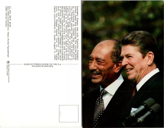 Washington D.C. US President Ronald Reagan & President Anwar Sadat VTG Postcard