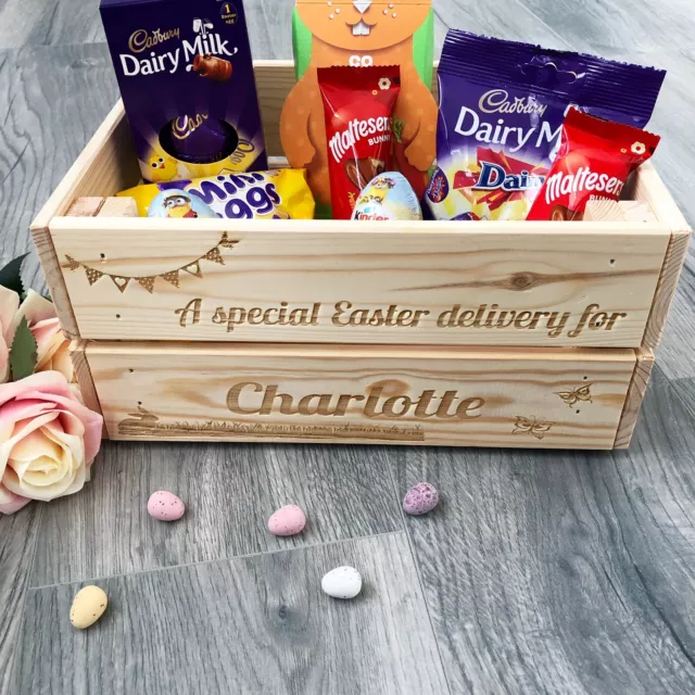 Personalised Easter Crate Egg Bunny Wooden Crate Box Storage Treats Engraved