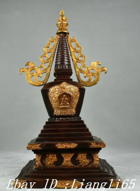 18" Buddhismus Pure Bronze Gilt Fengshui Buddha Stupa Pagode Turm Statue