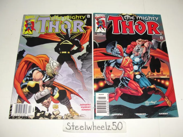Thor #34 & 35 Newsstand Variant Comic Lot Marvel 2001 Vs Gladiator Andy Kubert
