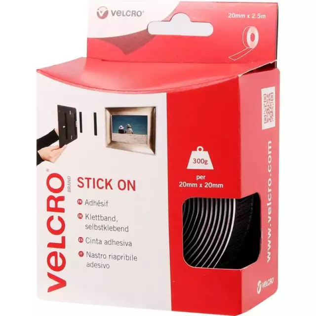 VELCRO® Genuine Brand 20mm SELF ADHESIVE Stick on Tape HOOK & LOOP Sticky Strips