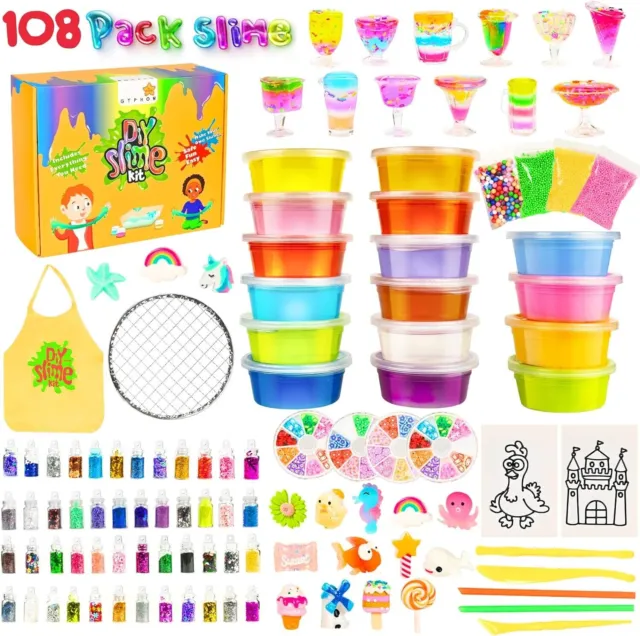 GTPHOM Slime Kit 108Pcs, DIY Slime Making Kit Set for Girls Boys, Art Craft Toys