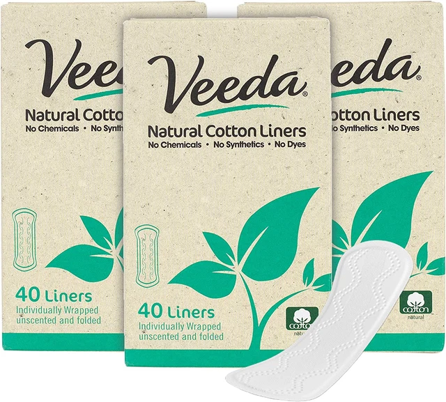 Revestimientos diarios de algodón natural ultrafinos Veeda, hipoalergénicos, paquete de 40 unidades de 3