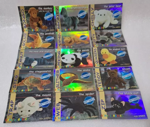 Official Ty Beanie Baby Trading Cards Series I  Retired Cards Full Set (15) Blue