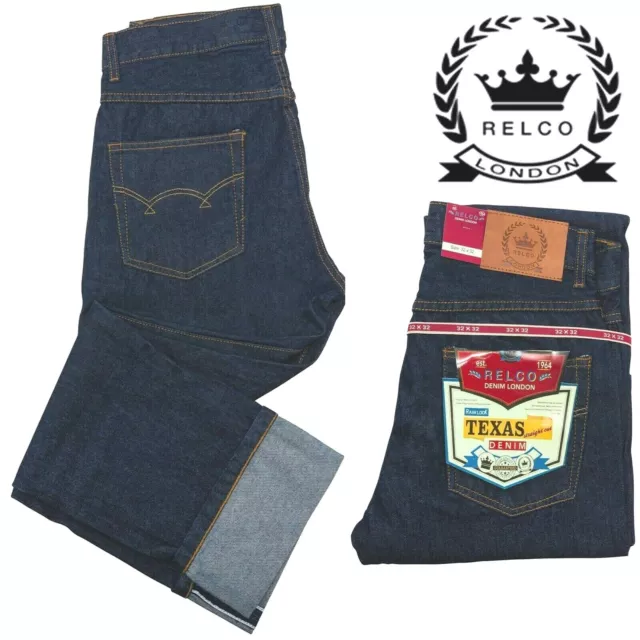 Relco Men's Raw Look Denim Biker Rockabilly 14oz Western Straight Leg Jeans