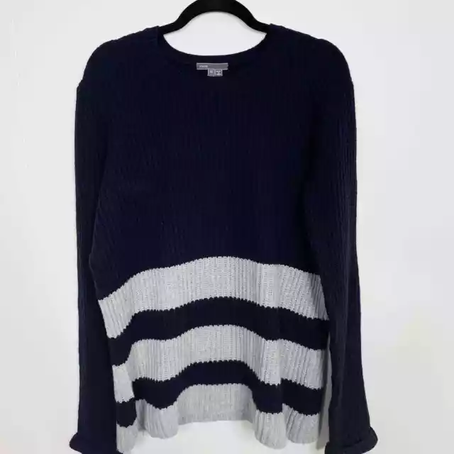 Vince Striped Wool Cashmere Blend Sweater Navy Blue Gray XLarge XL Womens Crew