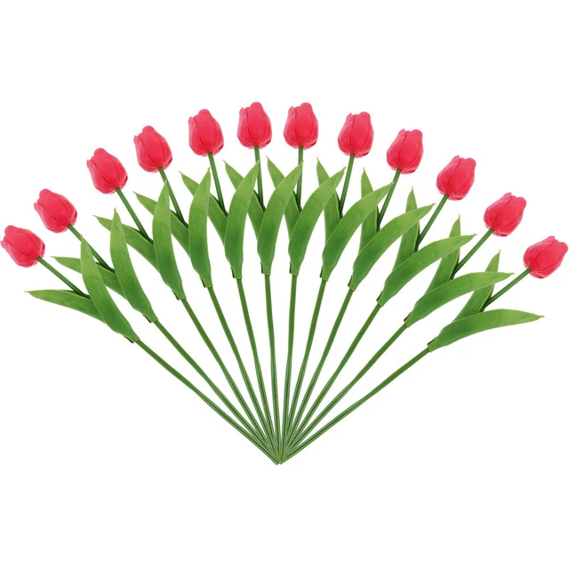 12 piezas ramo de flores artificiales de tulipán rojo para madres