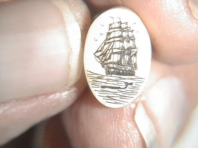 whaling schooner pin scrimshaw, whale in the water