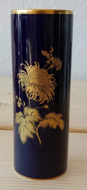 Lindner Kueps Bavaria Vase mit  Dekor Chrysantheme Kobalt Gold