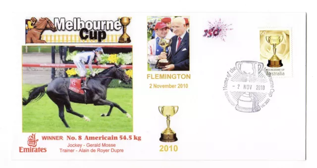 2010 Melbourne Cup Horse Racing Americain Win Flemington pmk Envelope