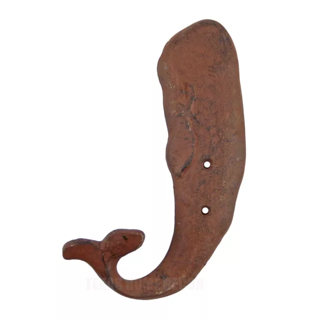 Whale Tail Wall Hook Cast Iron Towel Holder Coat Hanger Rustic Brown Nautical 8"