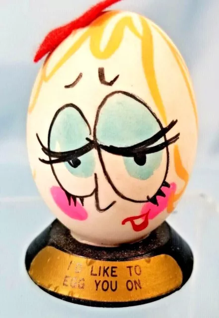Vintage Whimsical "Egg Head Greetings" Genuine Egg Shell Hand painted Egg Head