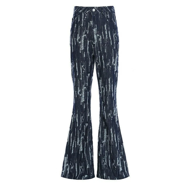 Femmes Jean Bootcut Ceinture- à Taille Basse Évasé Pantalon Effilochée Rétro