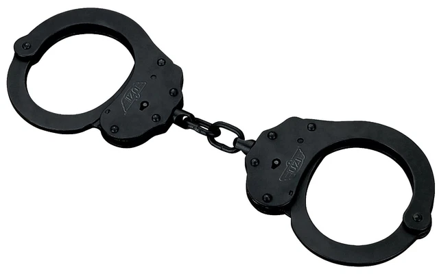 Uzi Handcuffs Black Steel Double Locking with Key Set UZIHCCB