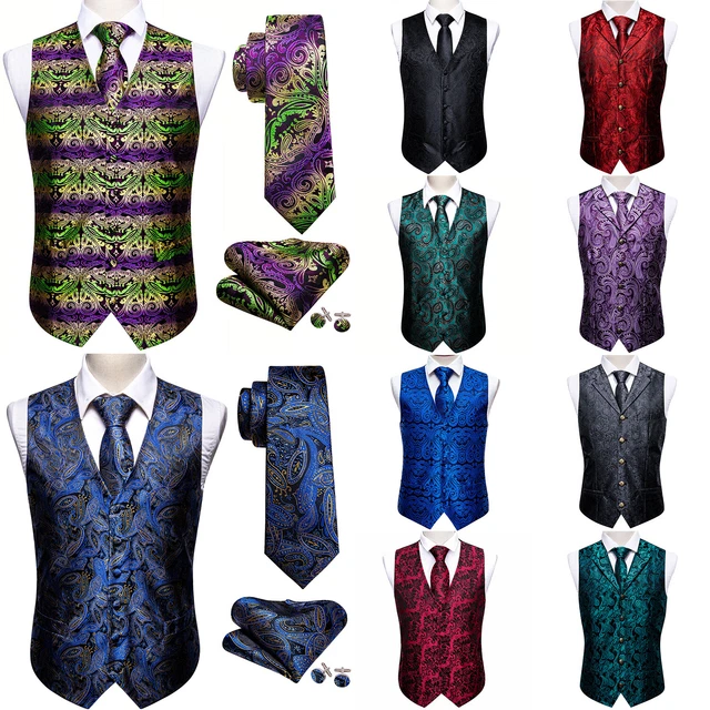 Set cravatte gilet di seta gilet da uomo rosso blu nero oro gilet set cravatta festa