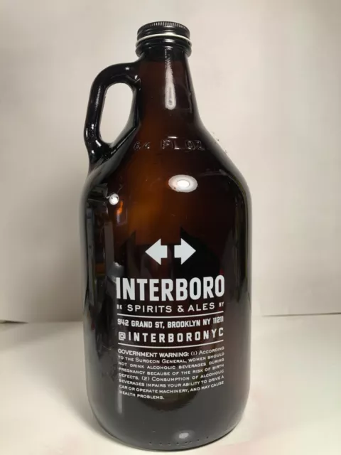 Interboro Spirits & Ales NY Beer Growler Empty Bottle 64 FL OZ Brewery Glass Jug