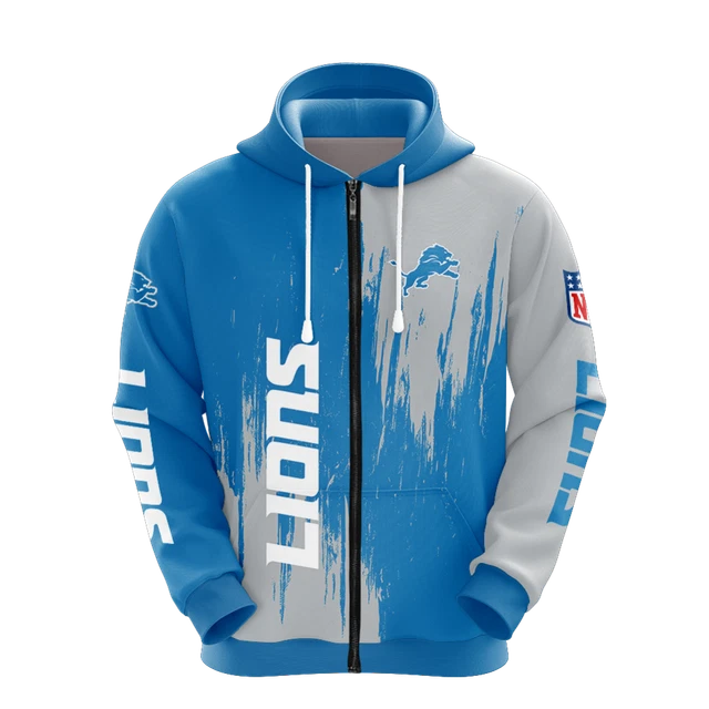 Detroit Lions Men's Zip Up Hoodies Sweatshirts Casual Hooded Sports Jacket Coat