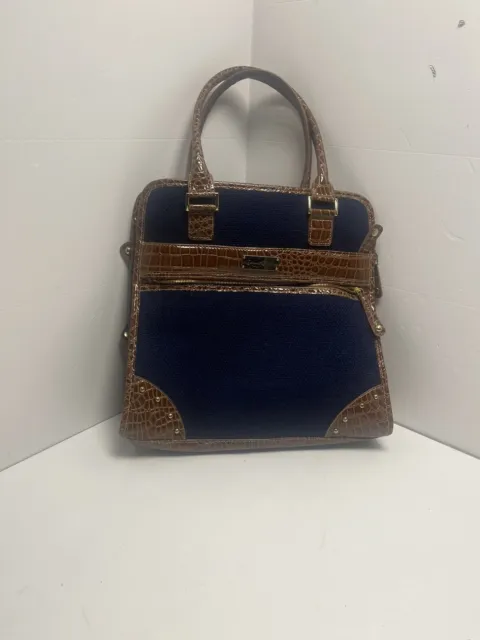 Samantha Brown Croco Embossed Dowel Travel Bag Purse Carry On Blue /brw pre own