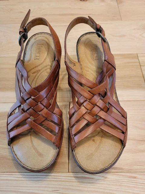 Born Leather Brown Strap weave heel womens Sandal size 9 shoe