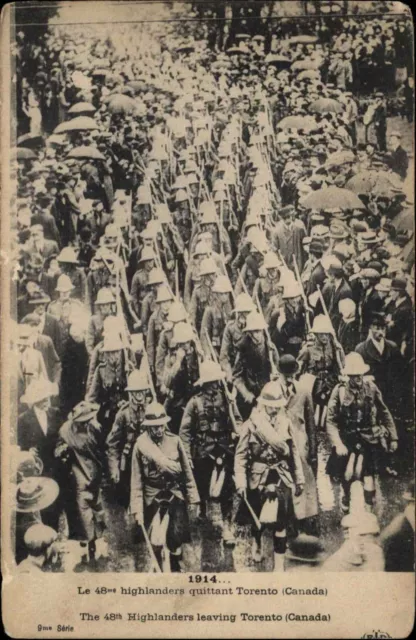 WWI Canada Canadian Soldiers 48th Highlanders Leaving Toronto 1914 Postcard