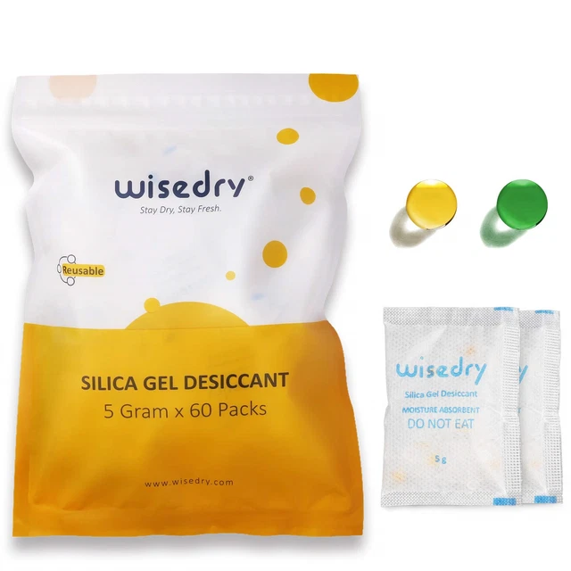 5 Gram [60 Packs] Food Grade Silica Gel Packs Rechargeable Desiccant Pouches for