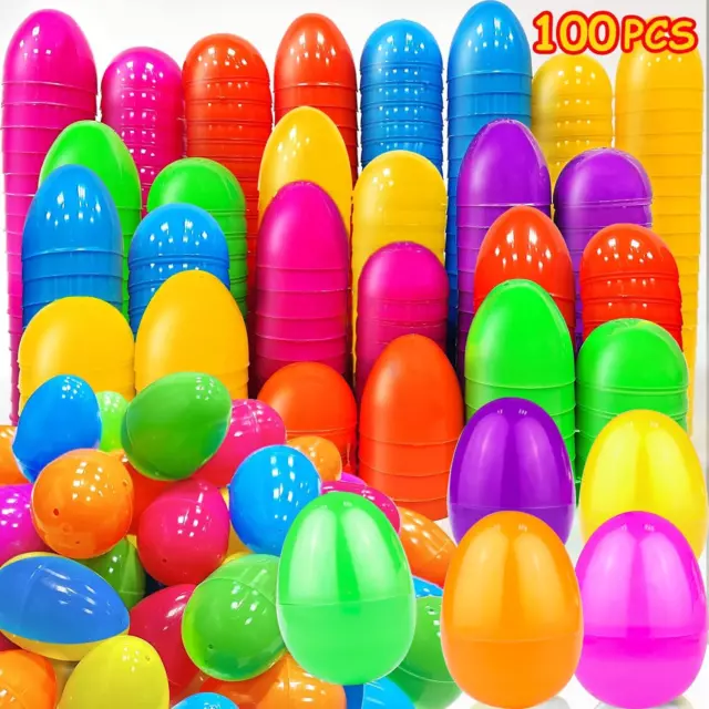 100 Pcs 3.15 Inch Large Plastic Easter Eggs Bulk 6 Colors Empty Easter Eggs, Eas