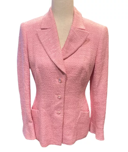 Escada Pink Shimmer 3 Button Jacket Blazer Wool Blend Women’s Size 34