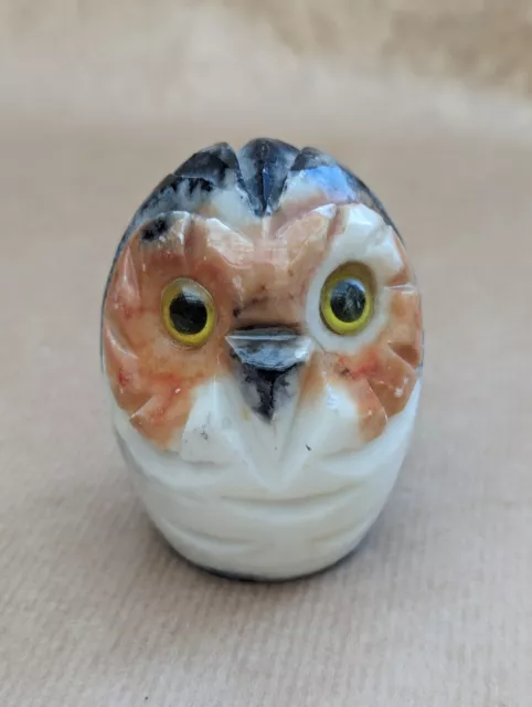 Vtg Hand Carved Alabaster Marble Owl with Glass Eyes Figurine Paperweight