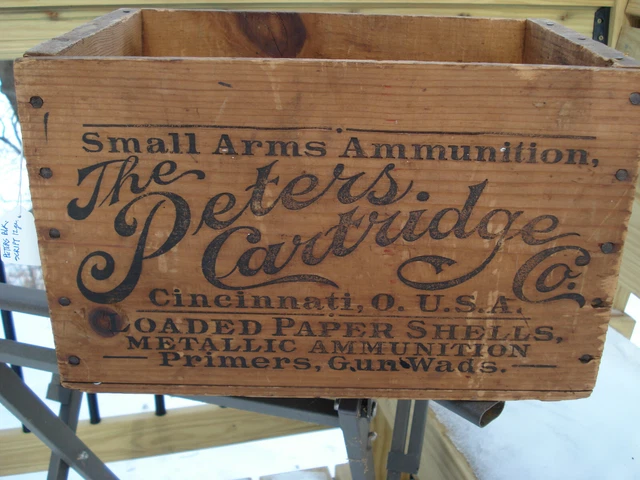 Peters Black Script 12 Ga Victor Wood Ammo Box Ammunition Vintage Crate