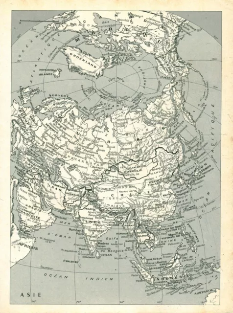 Document planche ancienne carte géographique Asie issue de livre 1967