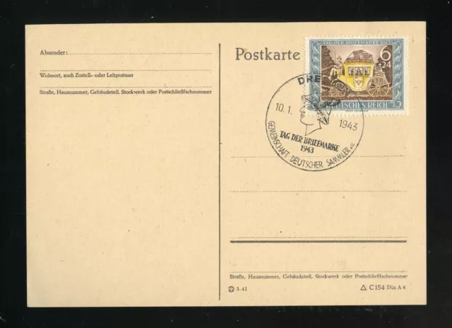 DR Nr.828 FDC-KARTE ESST DRESDEN 10.1.1943 TAG DER BRIEFMARKE (962797)