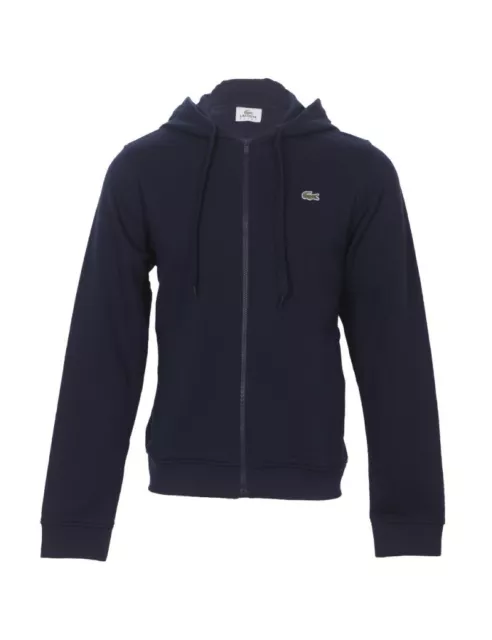 LACOSTE felpa uomo SH6042 blu  cappuccio con zip misto cotone