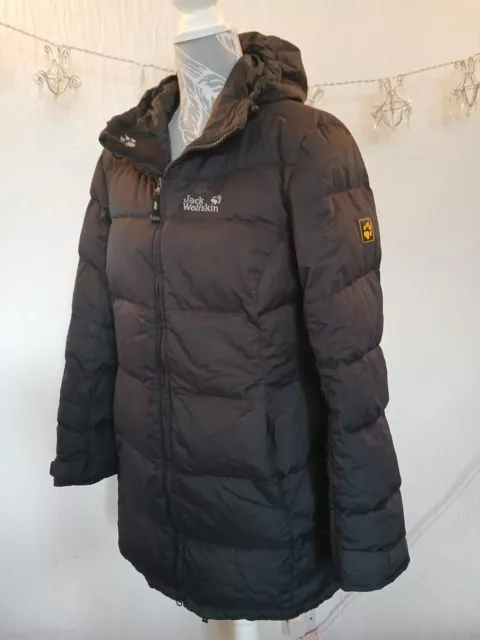 JACK WOLFSKIN LONG Hooded Down Filled Quilted Jacket Coat Black - Size ...