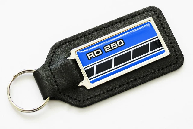 Yamaha XT 550 Leather Key Keyring & Petrol Tank Decal – White NOS Parts, Black Fob, UK Made, Exclusive Theme