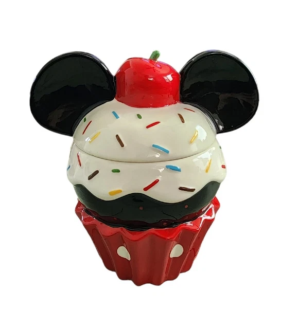 Disney Mickey Mouse Cupcake Sprinkles Cookie Jar Canister Ceramic BRAND NEW