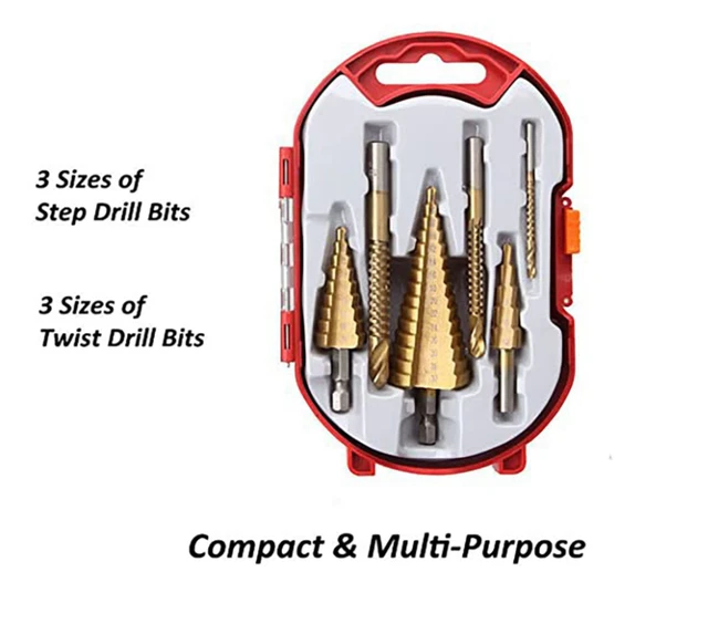 6PC Drill Bit Set Titanium Coated High Speed Steel Step Quick Change Metal Tools