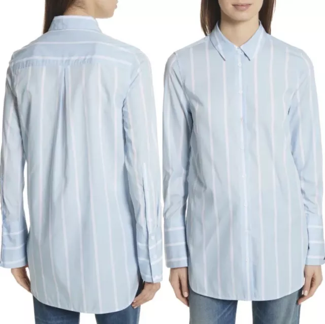 Equipment Femme Arlette 100% Cotton Button Down Shirt Size S Blue White Stripe