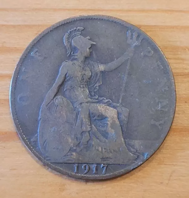 1917 King George V One Penny 1d coin - Fair