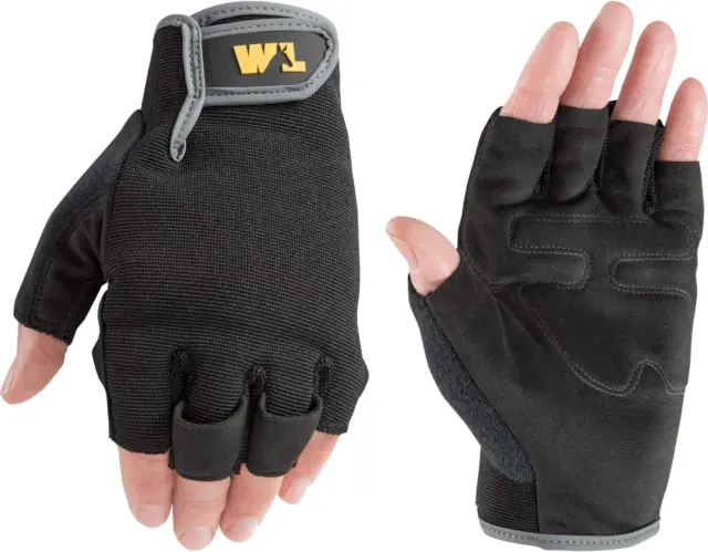 Wells Lamont Men's Fingerless Synthetic Leather Palm Work Gloves, Large 847,