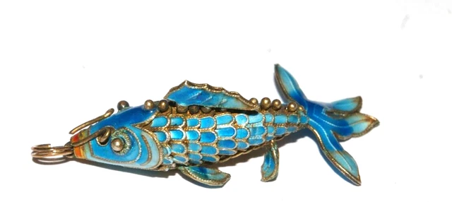 Pendentif Poisson Articulé émaillé En Laiton - Occasion En Bon état - Petit Bijou Vintage
