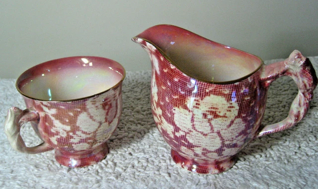 Vintage ROYAL WINTON GRIMWADES Porcelain Creamer & Sugar Bowl Red Made England 2