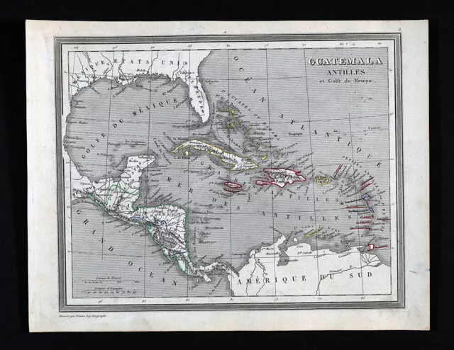 1835 Monin Fremin Atlas Map West Indies Caribbean Antilles Cuba Jamaica Bahamas