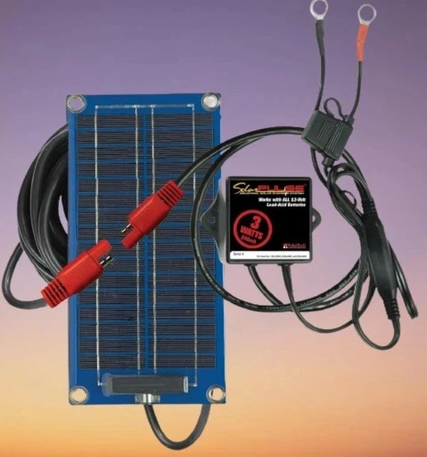 SolarPulse 12V Battery Maintainer Charger - 3W Solar Panel For Vehicle & Equipment Batteries
